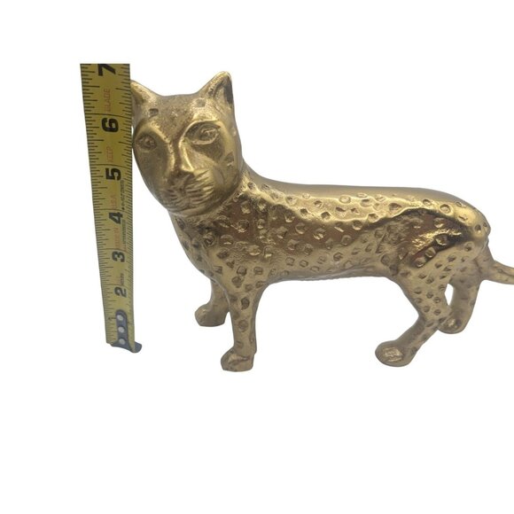 Leopard Cheetah Jaguar Cat Brass Gold tone Figurine Statue Metal Vintage - Picture 6 of 11